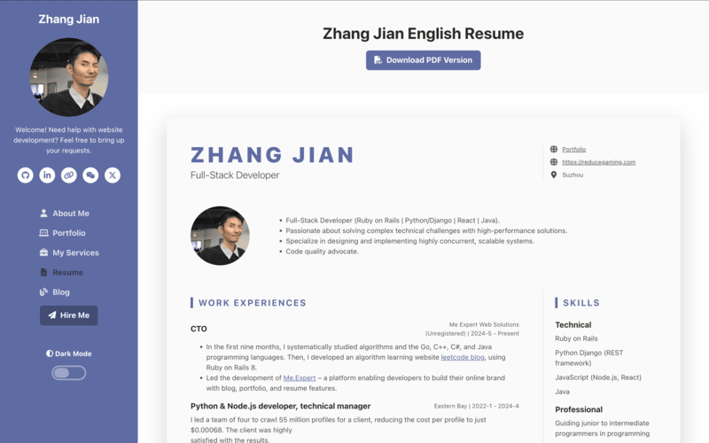 Interactive Resume Layout