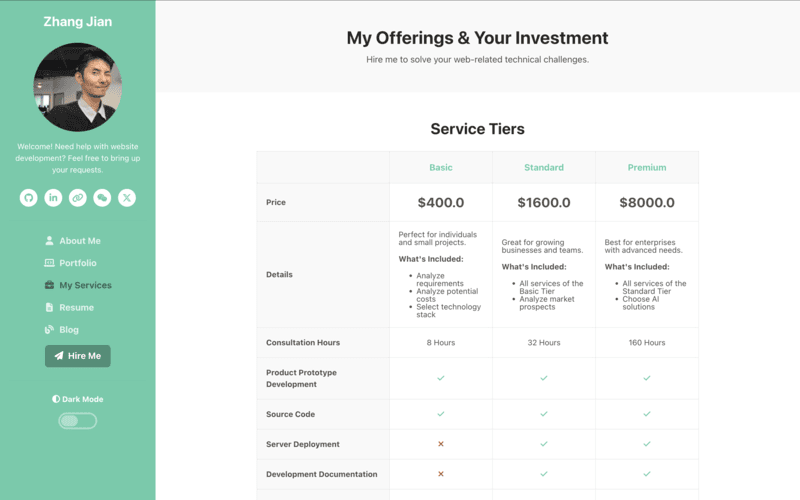 Services & Skills Page